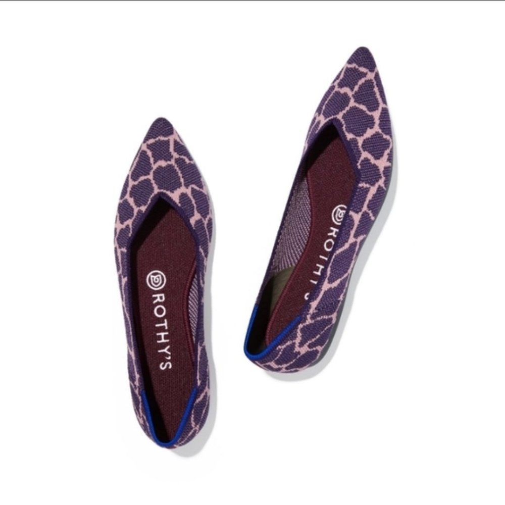 EUC Rothy's Violet Giraffe Safari The Point Flats Size 6.5